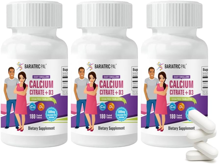 BariatricPal Easy Połknięcie Cytrynian wapnia (600mg) i D3 Tabletki powlekane (90- Day Supply)