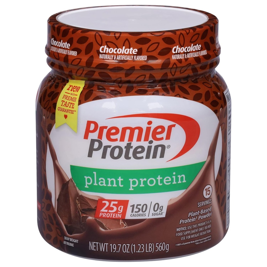 Premier Protein Powder Plant Protein, Czekolada, 25g Białko oparte na plantacji, 0g Cukier, Gluten Free, No Soy lub składników mlecznych, 15 Służenie