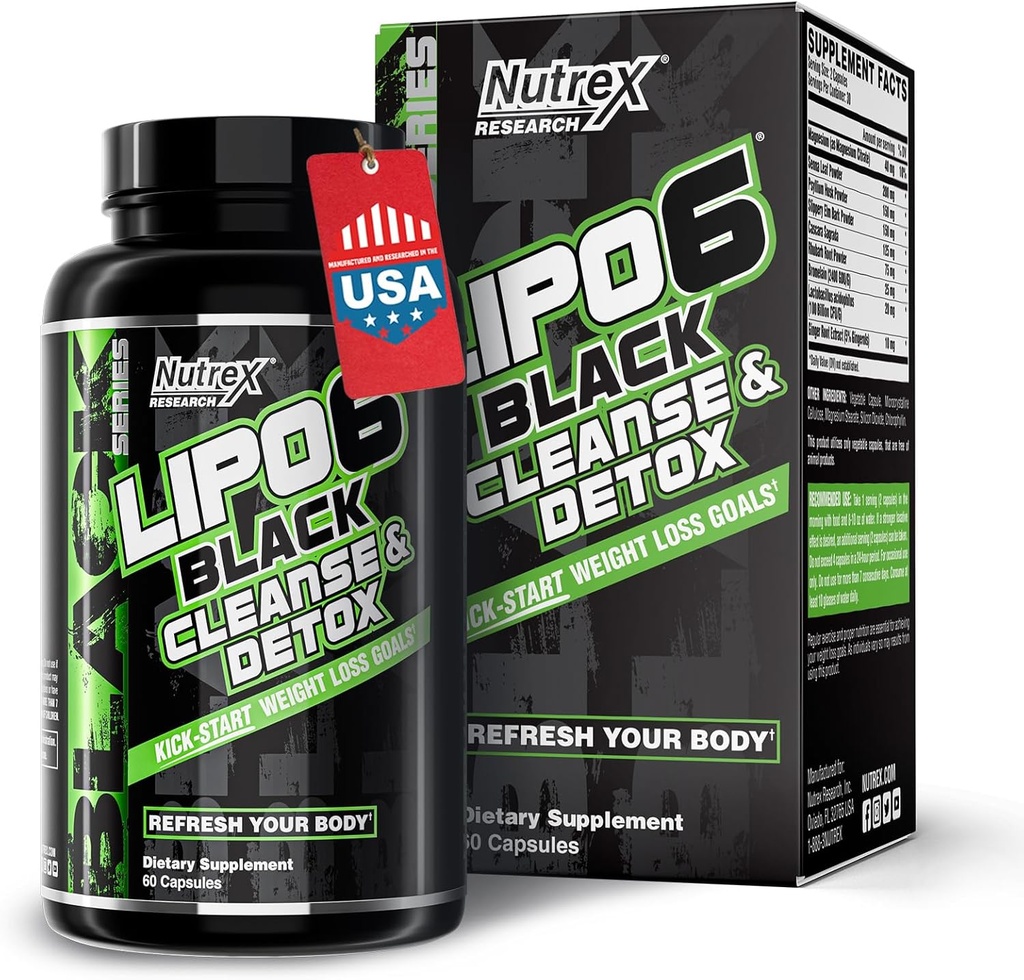 Nutrex Research Lipo- 6 Cleanse & Detox for Weight Loss & Digestive Health Assembly 124; 7 Day Fast- Acting Natural Colon Cleanser and Detox for Women & Men Betting 124; Redukcja Bloating, Boost Energy, Łatwa trawienie
