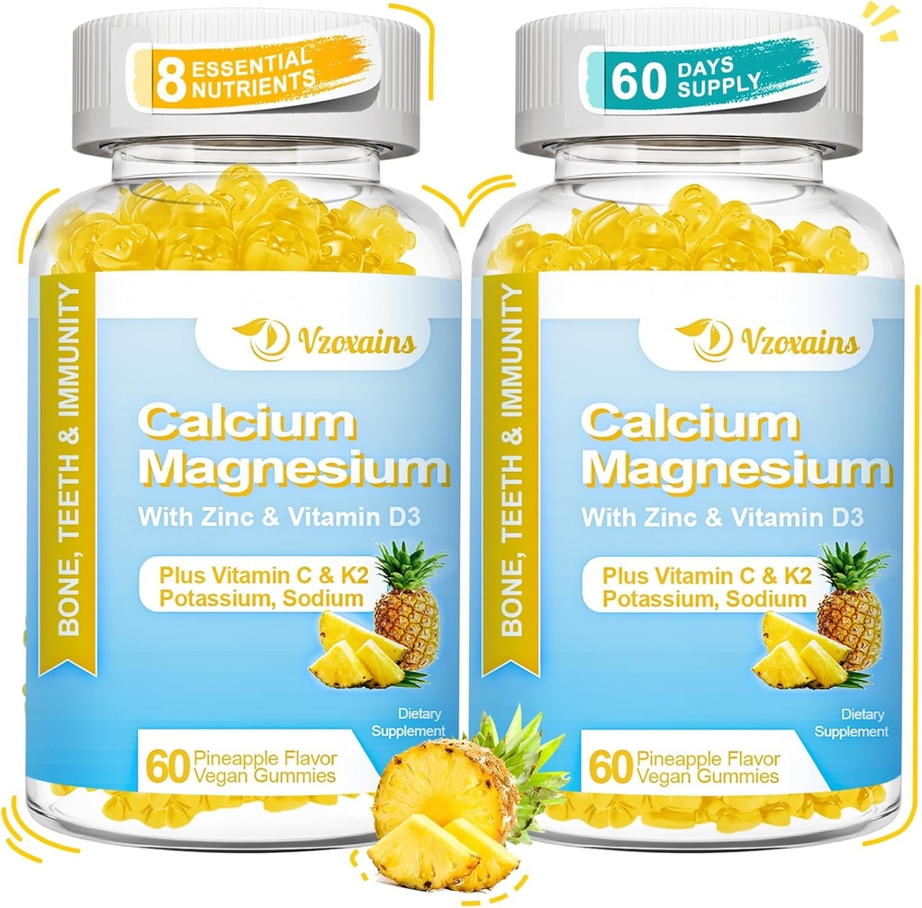 Wysoka absorpcja Gummeje wapnia, Gummeje bez cukru Gummeje magnezu wapnia z witaminą D3 dla mężczyzn i kobiet, Flavor ananasowy 120 Cts