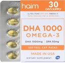 HAIM DHA 1000 Omega-3 Fish Oil - 90% Czystość z 1000mg DHA, 50mg DPA - Wysokiej mocy Fish Oil Supplement for Brain, Eye & Heart Support - Promotes ogólny Wellness & Focus - 1 Box, 60 Softgels