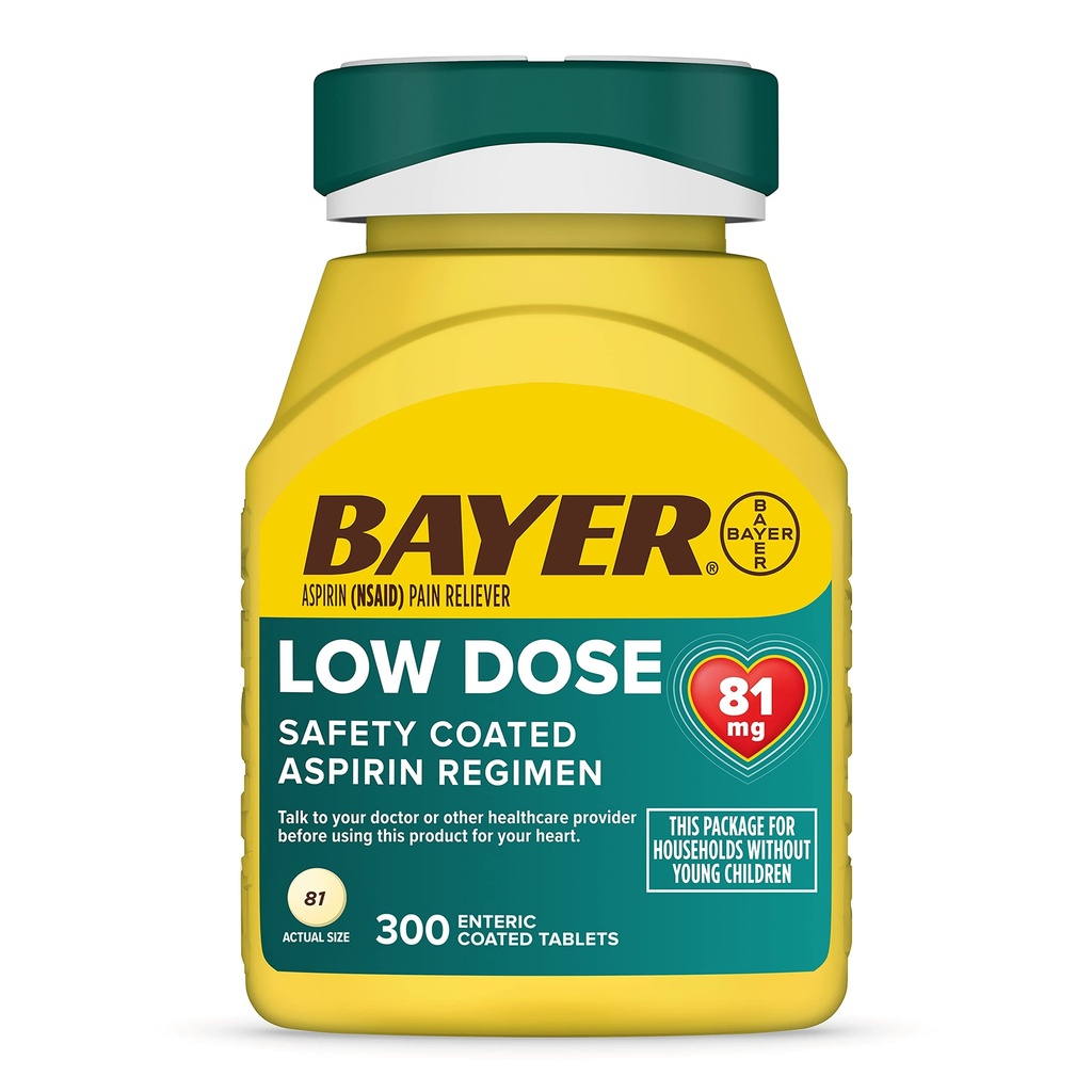 Bayer Aspiryna Niska dawka 81 mg, Tabletki powlekane, Zalecane przez lekarza, wtórne zapobieganie chorobom układu krążenia, 300 Tabletki powlekane bezpieczeństwa