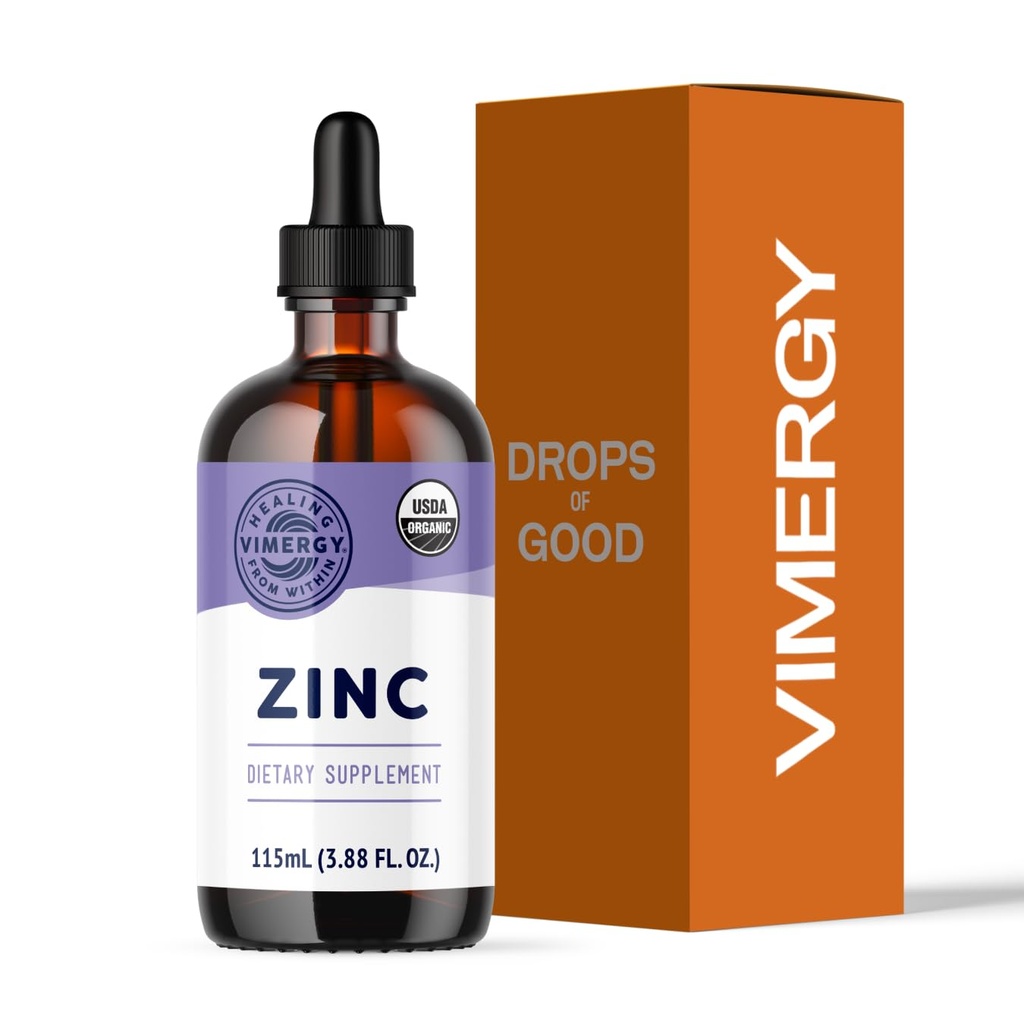 VIMERGY USDA Organic Cynk Suplementy dla Kobiet i Mężczyzn (7.5 mg Liquid Cynk Per Serving) Fast- Absorbujące Wsparcie immunologiczne, Promotes Healthy Bones & Skin, Wegan, Do 57 Sługi (115 ml)