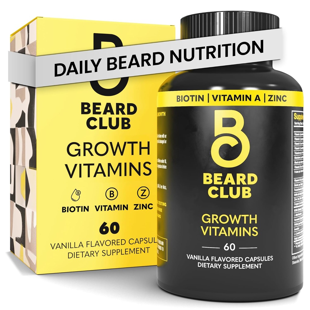 Klub Beard - Biotin Beard Growth Vitamin - Wsparcie Grubsze pełniejsze Beard, Wypełnij łaty - Minerały i Multi- Witaminy Pomoc Wsparcie i Stymulować Zdrowy wzrost włosów twarzy