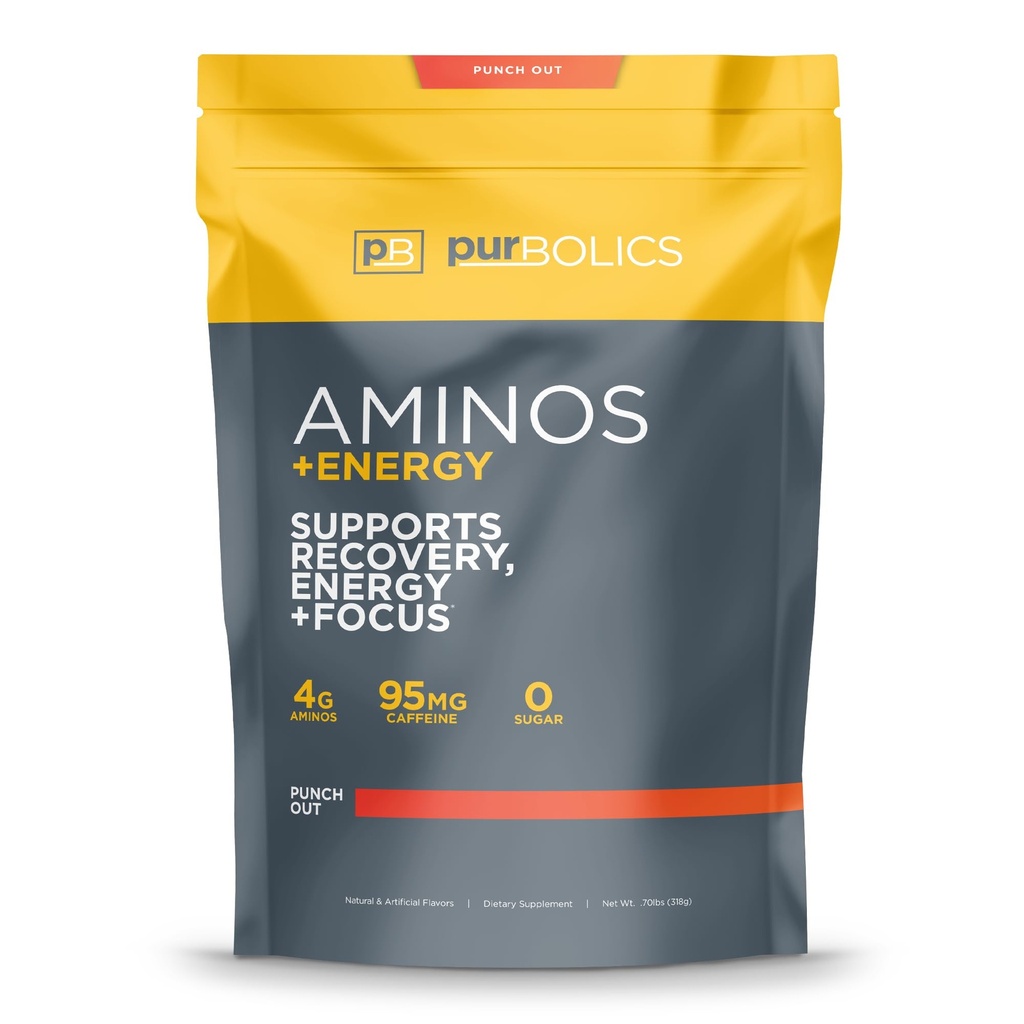 Aminos + Energia 124; Wspomaga odzyskiwanie energii, Energia i Focus 124; 95mg kofeiny, 0 Cukier & 60 Służenia (Punch Out)