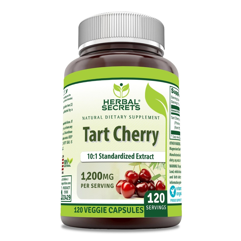 Herbal Secrets Tart Cherry 10: 1 Standard Extract Supplement DEVE 124; 1200 Mg Per Serving Between 124; 120 Veggie Capsules Between 124; Non- GMO Between 124; Gluten Free Between 124; Made in USA (1 Pack Between 124; 120)