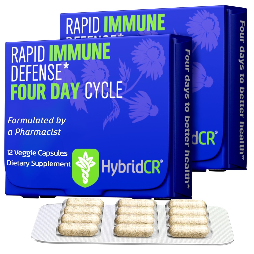 HybridCR Rapid Immune Supplement Supplement - 4 Day Immunity Supplement - Immune Defense Booster z Echinacea, Ginseng, Andrographis, Cynk, Selenium - Wsparcie dla systemu rozmiarów podróży - 24 Czapki, 2 opakowania dawki