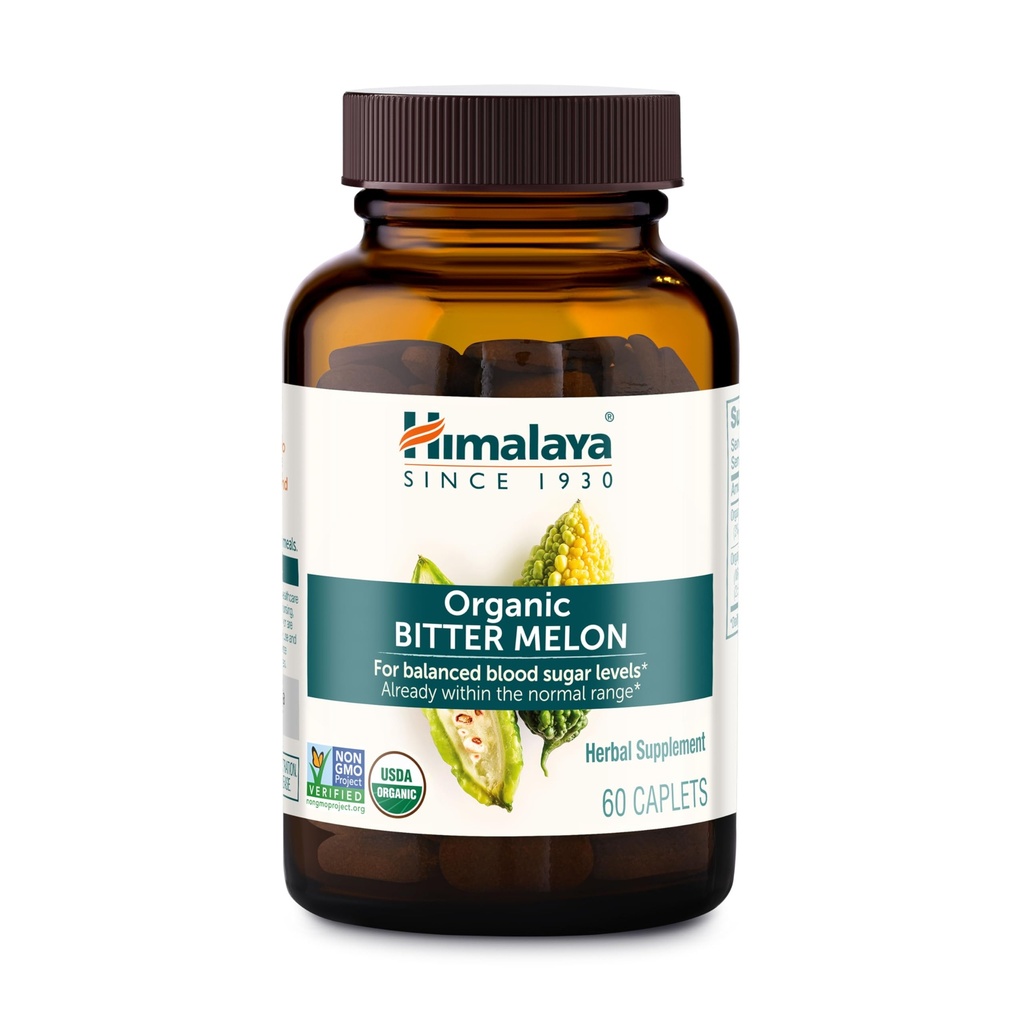 Himalaya Organic Bitter Melon - Herbal Glucose Metabolizm Wsparcie - USDA Organic, Non-GMO, Wegan, Gluten Free, Dodatek Free, 660 mg, 60 Kaples