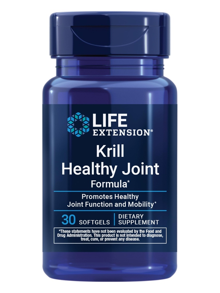 Life Extension Krill Healthy Joint Formula, Krill Oil, hyaluronic Acid, The carotenoid astaxanthin for Healthy Joints, Healthy Body, Gluten-Free, Non-GMO, 30 softgels