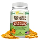 aSquared Nutrition Kurkumina Turmerowa 1300mg z BioPerine Black Pepper Extract - 180 Kapsułek - z 95% Kurkuminoidy, 100% Naturalne Tumeryczny proszek korzeniowy, Czyste i wspólne tabletki sztywność