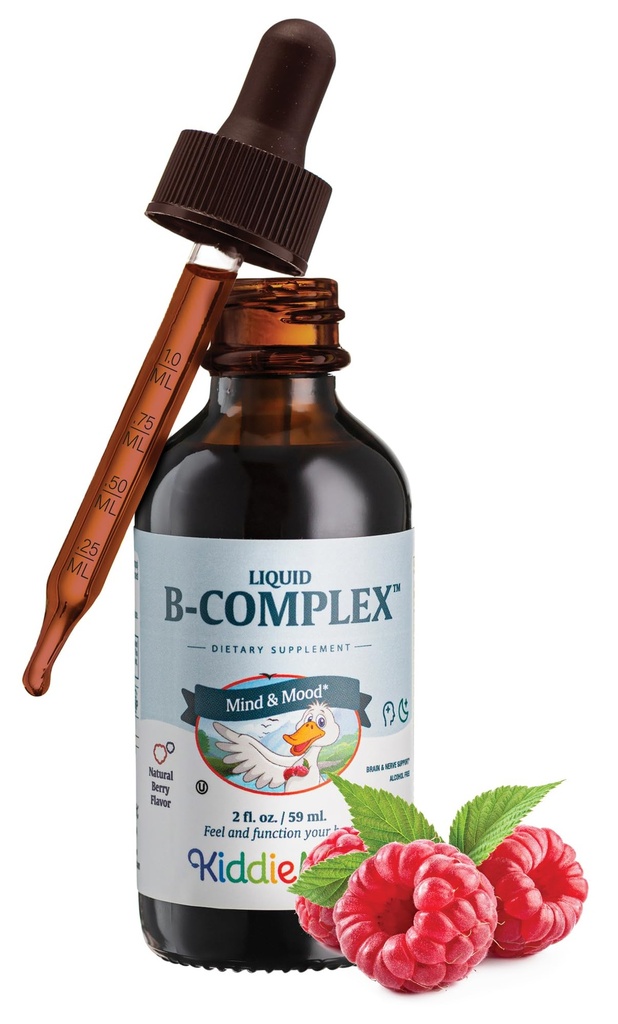 Maxi Health Kids Raspberry Liquid Witamina B Complex - Suplement witaminy z witaminą B12 - Podjęzykowe witaminy B Complex Drops dla dzieci z B1 B2 B3 B5 B6 Biotin Kwas foliowy - 2 fl.