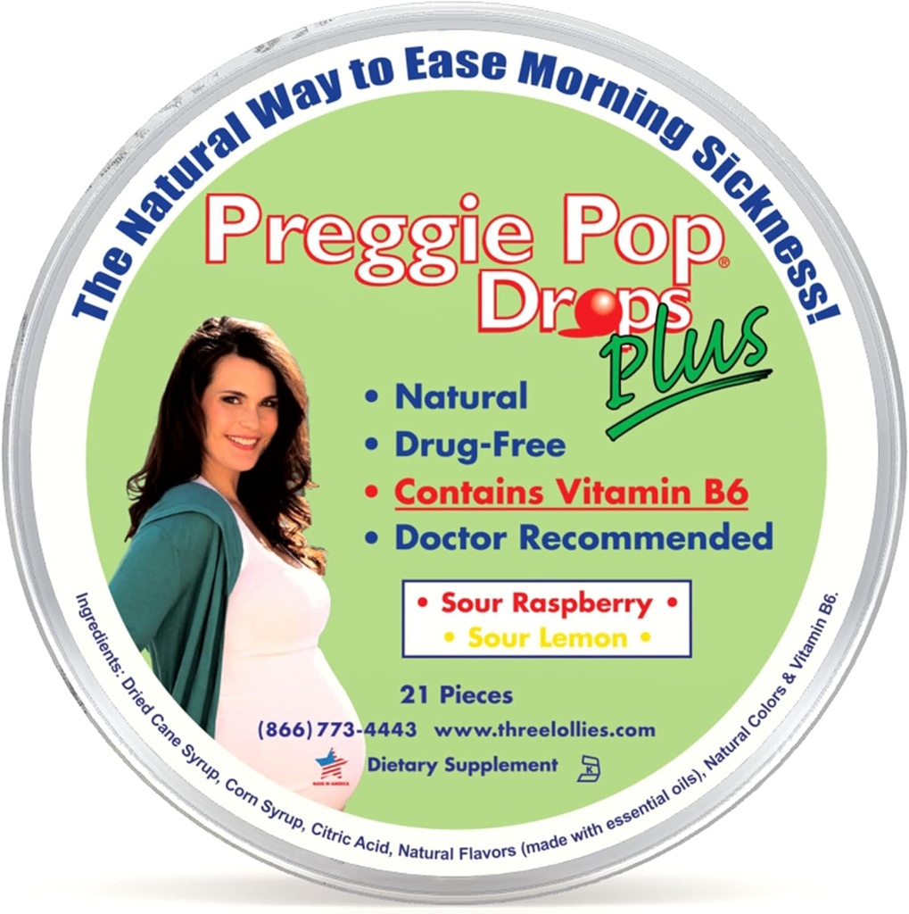 Preggie Pop Drops Plus Between 124; 21 Drops Between 124; Witamina B6 dla porannej choroby & Nudności Relief w czasie ciąży Between 124; Bezpieczne dla ciężarnych Mama & Baby Between 124; Gluten Free Between 124; Dwa smaki: Lemon & Malina