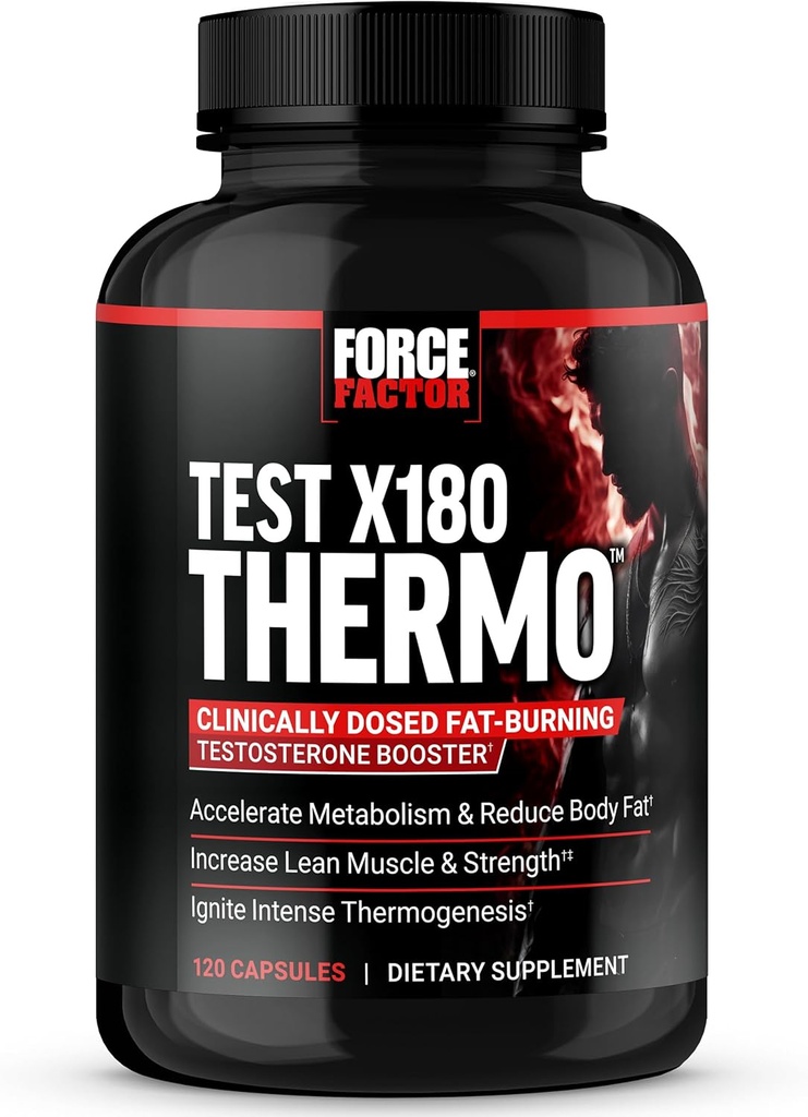 FAKTOR FORCE Test X180 Thermo Testosteron Suplement i spalanie tłuszczu dla mężczyzn Przyspieszenie Metabolizm, Zmniejszenie tkanki tłuszczowej, Zbuduj chude mięśnie, i zwiększenie Termogenezy, 120 Kapsułki