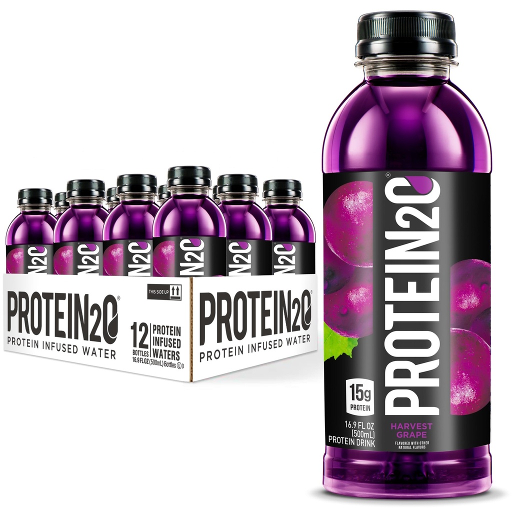 Protein2o 15 g Izolacja białka serwatki Woda do infuzji, Gotowy do picia, Cukier wolny, Gluten wolny, Laktoza wolna, Grapa zbiorów, 16.9 oz Butelka (Opakowanie po 12)