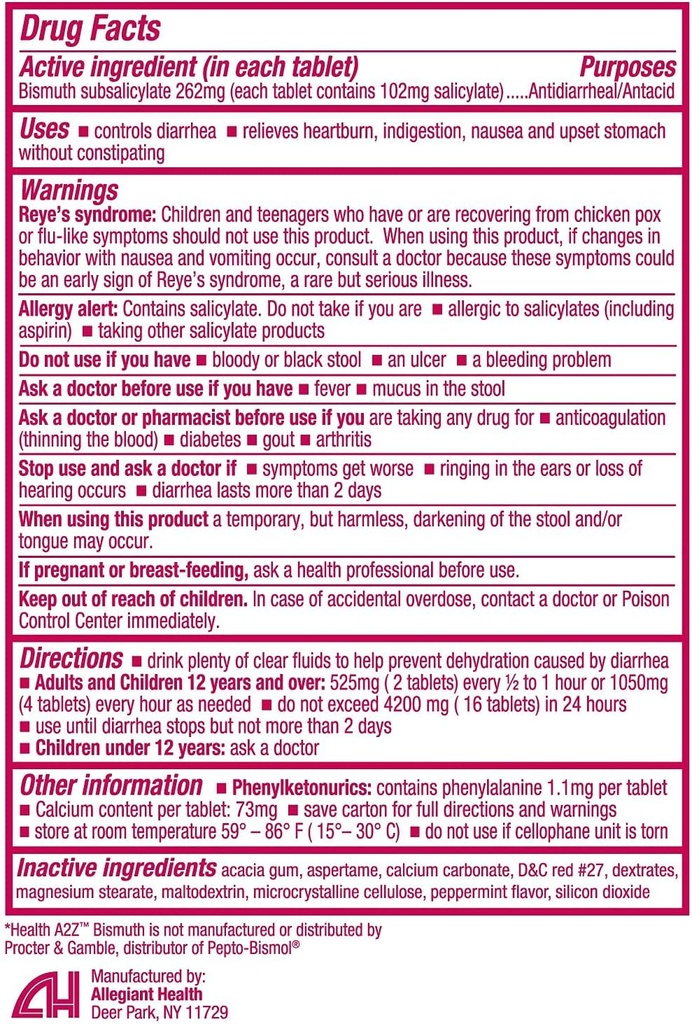 HealthA2Z ® Bismoth Bismuth 124; Bismuth Subsalicylan 262mg Bissalicylan 124; Multi- Symptom Relief Bismuth 124; (24 Pack (288 Tablets))