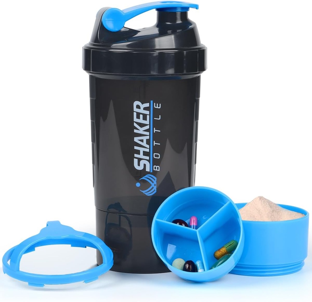 Butelka z shakerem białkowym - Butelka z wodą sportową - Non Slip 3 Warstwa Twist Off 3oz Cups with Pill Tray - Nieszczelny dowód wstrząsnąć Butelka z mieszalnikiem - Proszek z protein 22 Oz Shake Cup z przechowywania
