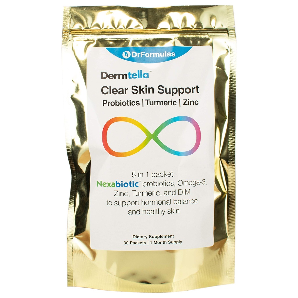 Dructure as Dermtella Clear Skin Support Packs Agregat 124; Tabletki z cynkiem, Probiotyki i DIM Agregat 124; Suplementy dla kobiet, Nastolatki i Mężczyźni z Nexabiotic Probiotyki, Turmeric, Olej rybny, 1 Dostawa Miesiąc