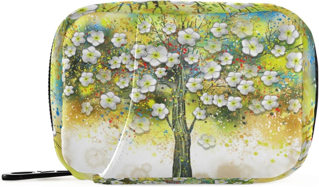 Pill Case Floral Tree Oil Painting Pill Box 7 Day Pill Case Bag Travel Pill Organizer Bag with Zipper Portable Weekly Case Compact Size for Vitamin Supplement Holder