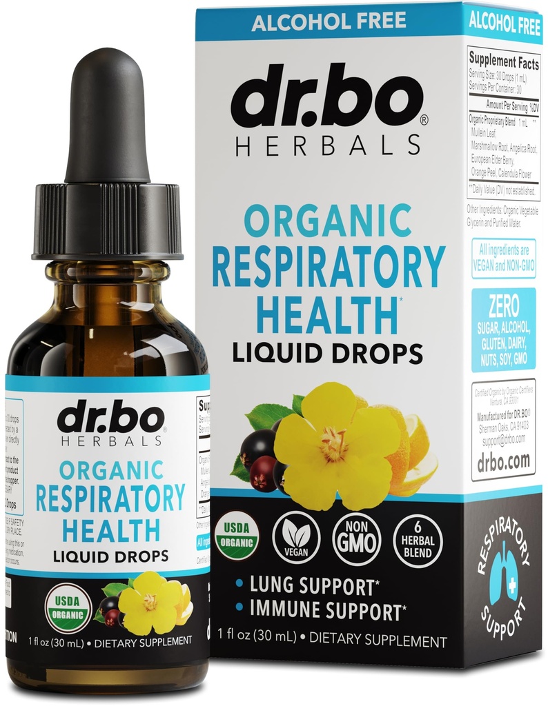 Lung Detox oddechowe Drops - Organiczne suplementy oddechowe Herbal Lung Cleanse, Mullein Drops do płuc Bronchial Support, Mucus Clear z Mullein Leaf Extract, Elderberry Supplement 1 oz