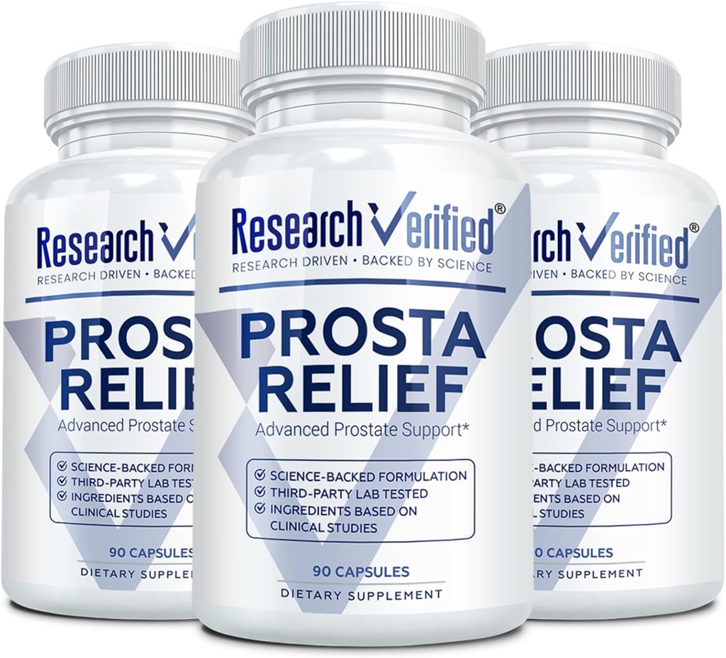 Research Verified Prosta Relief - Saw Palmetto i Bioperine - Prostate Health; Bladder & Urnary Health, Drive and Performance; Pure Natural, 90 Kapsułki (Opakowanie 3)