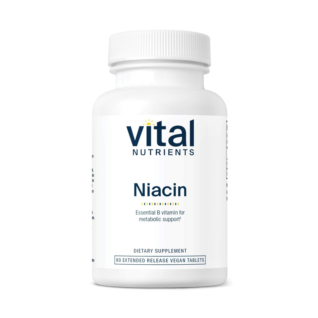 Vital Nutrigents Niacin 500mg - Timed- Release Niacin Supplement for Men & Women - Witamina B3 wspomaga zdrowie serca i białko i metabolizm tłuszczu - gluten, nabiał, wolny od soi - Non-GMO - 90 tabletek