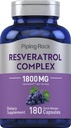 Piping Rock Resveratrol Complex 1800 mg Xivy124; 180 Kapsułek Xivy124; Wyciąg z nasion winorośli 124; Non- GMO, Gluten