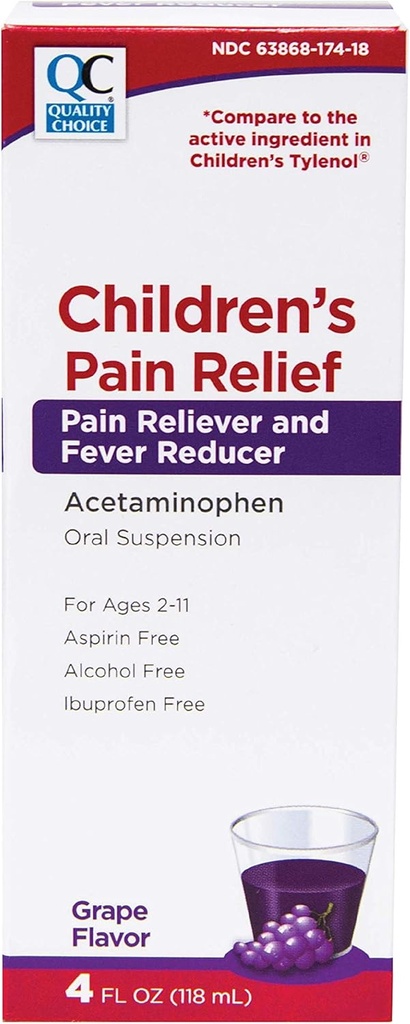 Wybór jakości Children 's Pain Relief & Fever Reducer for Kids, 4fl oz Acetaminofen 160mg na 5ml, Ibuprofen & Aspirin Free, Płynne zimno i Flu Medicine for Kids, Regularne Siła OTC Medycyna