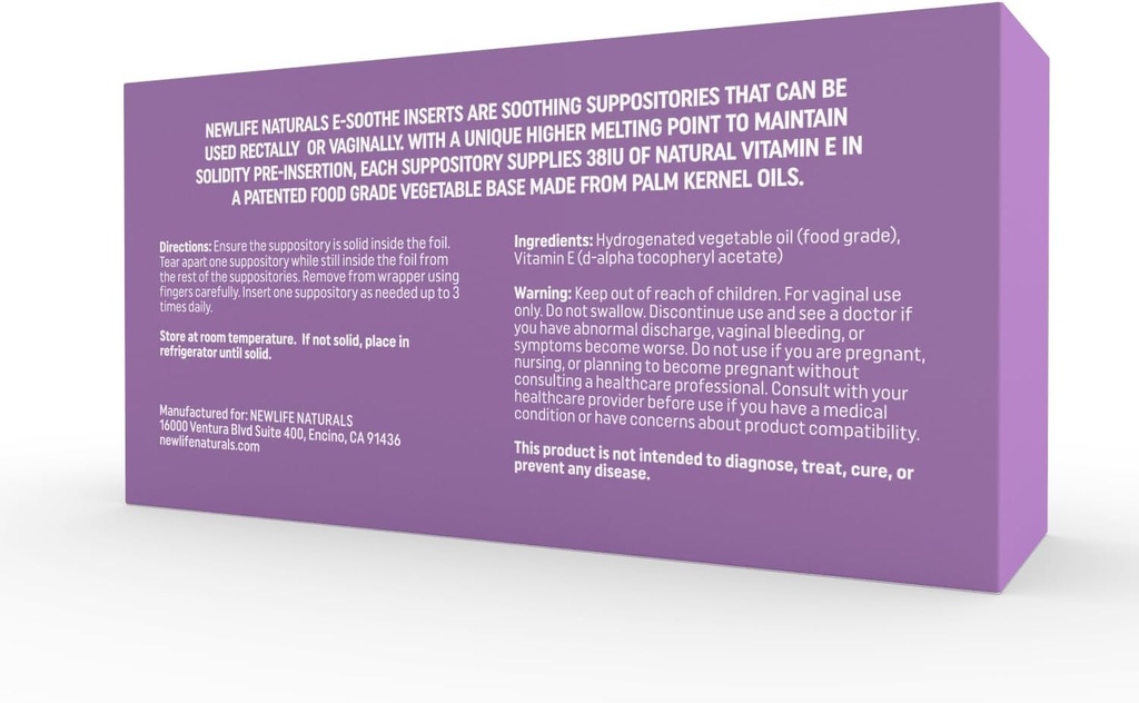 NewLife Naturals Witamina E Suppozytoria dla kobiet 38IU - Wszystkie naturalne nawilżacz pochwy - kobieca pielęgnacja sucha, podrażnienie, menopauza, poporodowe, zmiany hormonalne i więcej - 48 wstawić, USA