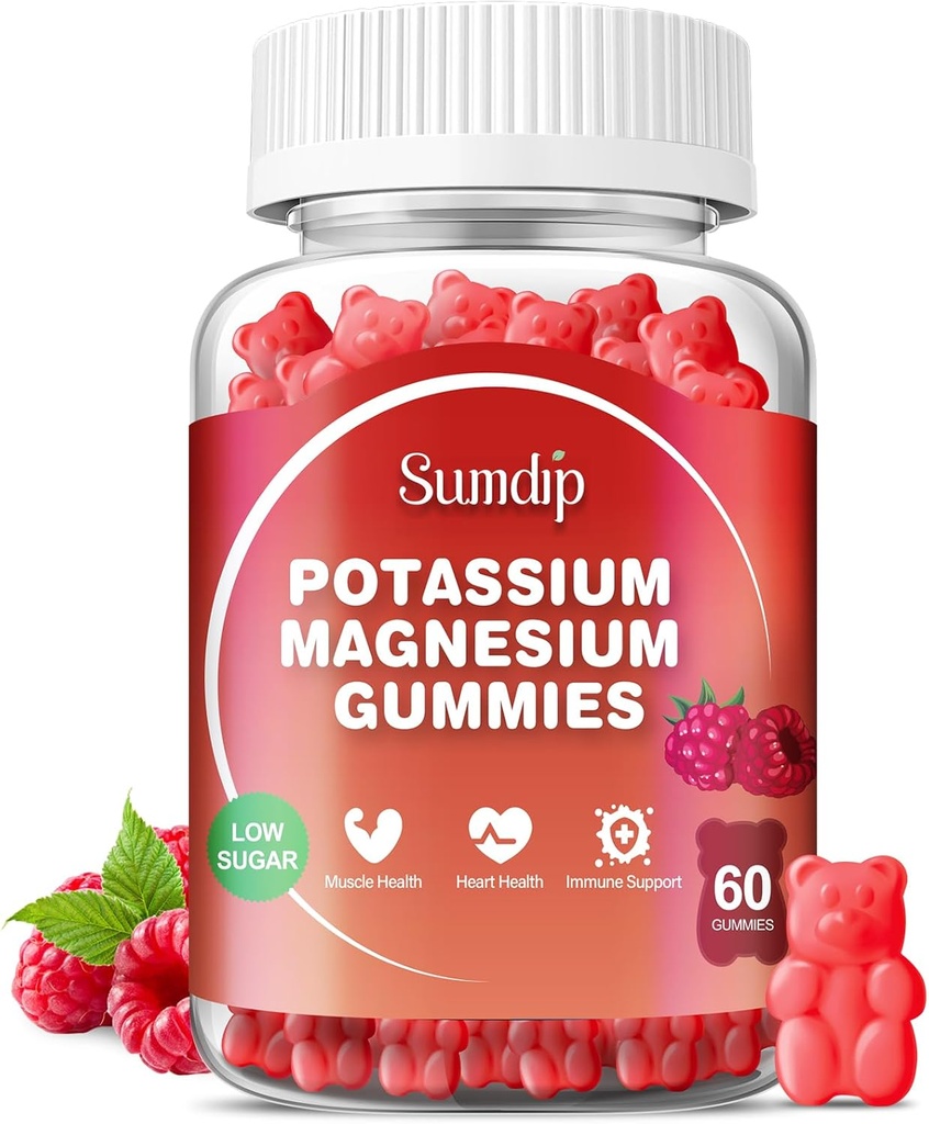Potasu Magnezu Gummies Suplementy potasu Wysoka Absorpcja Potasu Cytrat Magnezu Cytrat, Wsparcie Krampy nogi Relaksacja mięśni dla mężczyzn i kobiet 60 Gummies, Malina