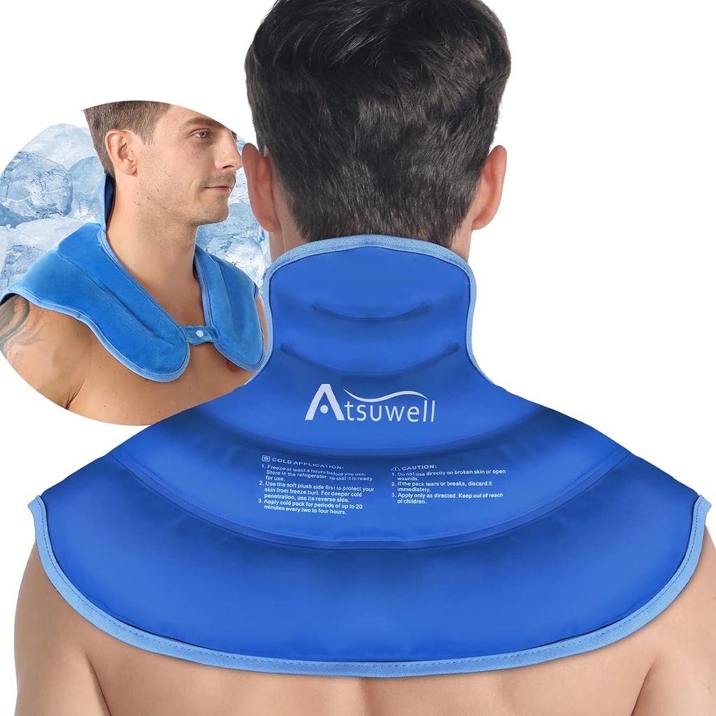 Atsuwell Ice Pack for Neck and Shoulders Cold Compression, Shoulder Ice Packs Realisable Gel Pack, Big Upper Back Cold Pack for Neck, Shoulder, Hip, Blue