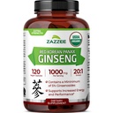 Zazzee USDA Organic Red Korean Panax Ginseng 20: 1 Extract, 1000 mg, 5% Ginsenozydów, 120 Kapsułek wegańskich, Standaryzowane i skoncentrowane 20X Root Extract, 100% wegetarianin, All- Natural, Made in The USA