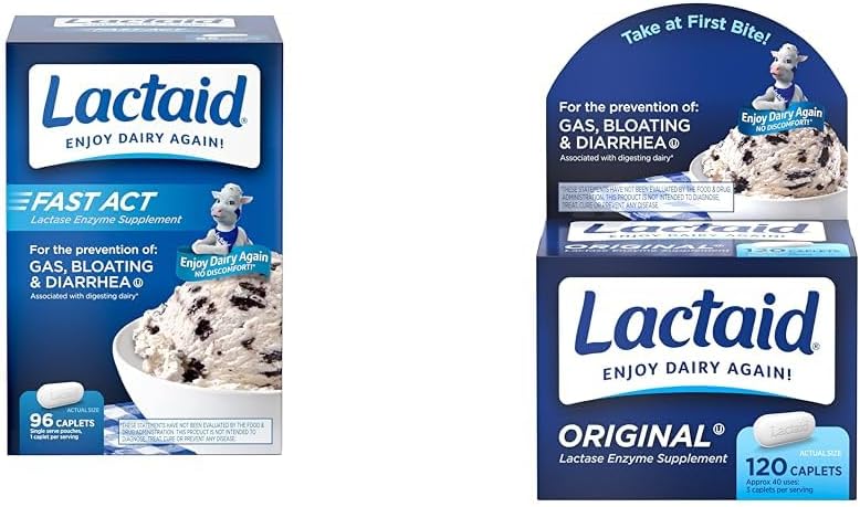 Lactaid Fast Act Laktoza Nietolerancja Relief Caplets with Lactase Enzyme & Original Strength Lactose Nietolerancja Relief Caplets with Natural Lactase Enzyme