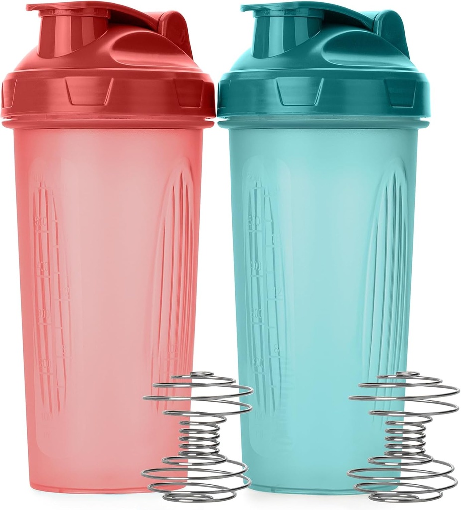 Pan Pen- Shaker Butelki do mieszanek proteinowych, 28 oz, 2 opakowania, jasny niebieski i czerwony, Butelka shaker protein z drutu Whisk Ball, Butelka mikser