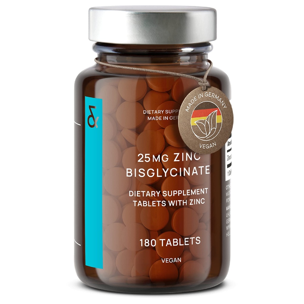 Bisglicynian cynku CLAV ® 25 mg - 180 tabletek (6 miesięcy dostaw) - naturalny dodatek cynku chelatowanego - glicynian cynku wegańskiego do wsparcia immunologicznego i skóry