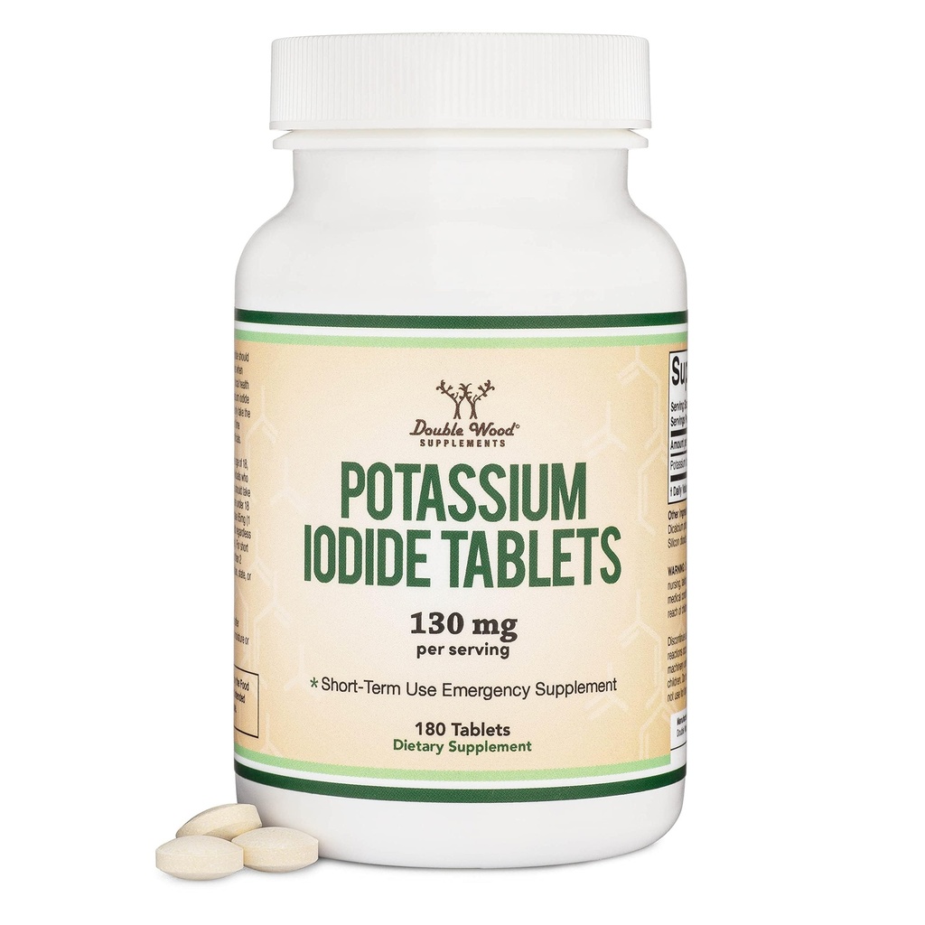 Jodek potasu 130mg tabletki - awaryjne zastosowanie do narażenia - 180 Hrabia, 3 Dostawa Miesiąc - Podwójne suplementy drewna