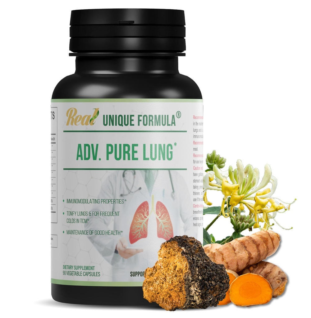 Advan. Pure Lung Behind 124; Lung Cleanse and Detox Behind 124; Herbal Rescue Supplement for Lung Support with Chaga Mushroom, Curcumin Turmeric, Honeysuckle Flower, Astragalus, Quercetin, Pomegranat