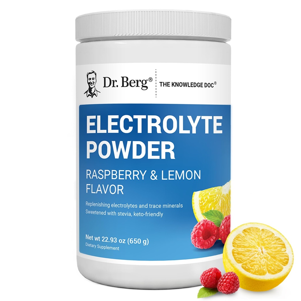 Dr Berg Zero Sugar Hydration Keto Electrolyte Proszek - Wzmocniony w / 1000 mg potasu i Real Pink Himalayan Salt (NIE Salt tabeli) - Malina i Lemon Flavor Hydration Supplement, 100 Słupki
