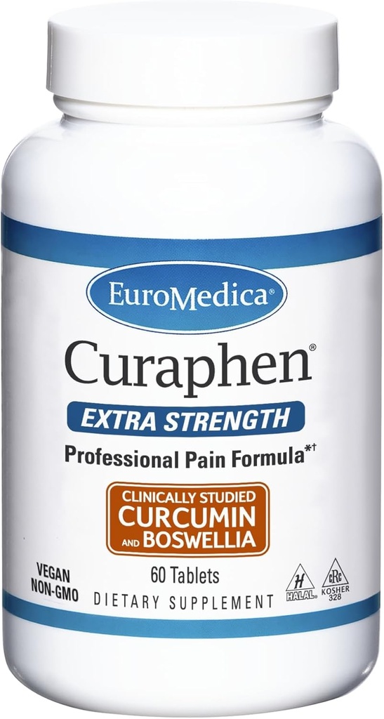 EuroMedica Curaphen Ekstra Siła - 60 Tabletów - Profesjonalna Formuła - Potężna Curcumina & Boswellia z DLPA & Nattokinase - Wysoko wchłaniana - 60 Sług