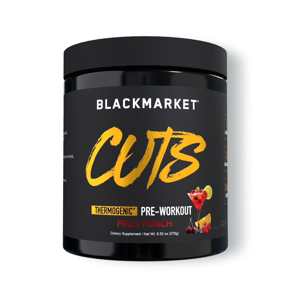 BLACKMARCET CUTS pre Workout - Termogeniczne energie & Focus proszek dla mężczyzn i kobiet, Metabolizm tłuszczu, Definicja mięśni, wolne od kreatury, 30 Słupki (owocowy Punch)