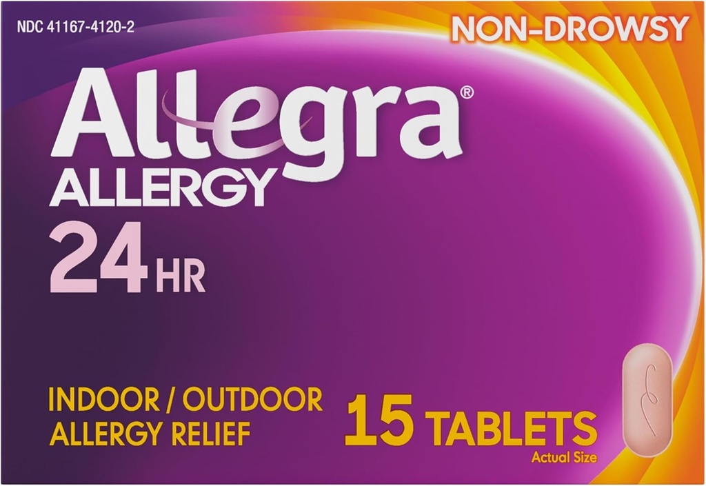 Allegra Adult 24HR Non- Drowsy Antihistamine, 15 tabletek, szybko działająca reakcja alergiczna Relief, 180 mg