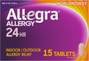 Allegra Adult 24HR Non- Drowsy Antihistamine, 15 tabletek, szybko działająca reakcja alergiczna Relief, 180 mg