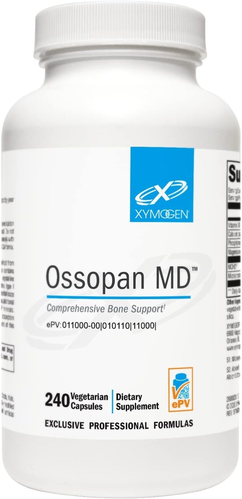 XYMOGEN Ossopan MD - Wspiera wytrzymałość kości + zdrowie kości - Suplement wapnia z mikrokrystalicznym hydroksyapatytem, fosforanem, witaminą D3 i jabłkiem magnezu (240 kapsułek)