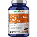 NusaPure L- Tryptofan 1500mg 200 Czapki wegetariańskie (Non- GMO, Wegan) Bioperine