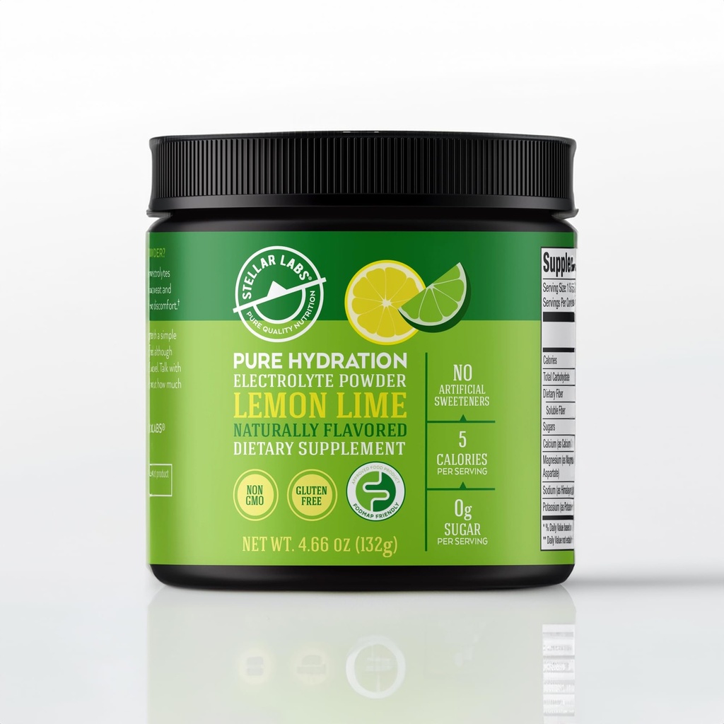 Stellar Labs Electrolyte Proszek bez cukru 124; Niski FODMAP Hydration Multiplier Drink proszkowany Mix 124; Keto Friendly, Cukier wolny, Nie-GMO, Gluten Free Odwodnienie Relief 124; Lemon Lime, 30 Służenie