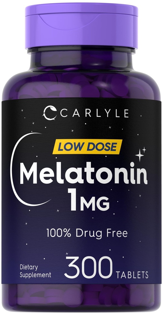 Carlyle Melatonin 1 mg w dawce 124; 300 tabletek o małej dawce w dawce 124; bezleczona pomoc w dawce 124; wegetariańska, nie- GMO, gluten wolny