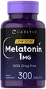 Carlyle Melatonin 1 mg w dawce 124; 300 tabletek o małej dawce w dawce 124; bezleczona pomoc w dawce 124; wegetariańska, nie- GMO, gluten wolny