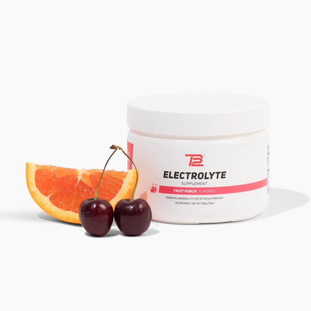 TB12 Electrolyte Powder Fruit Punch - Mineral- bogaty Electrolyte Powder for Fast Hydration by Tom Brady - Natural, Low Sugar, Vegan, Gluten- Free, Easy to Mix - 30 Sług (1 słoik)