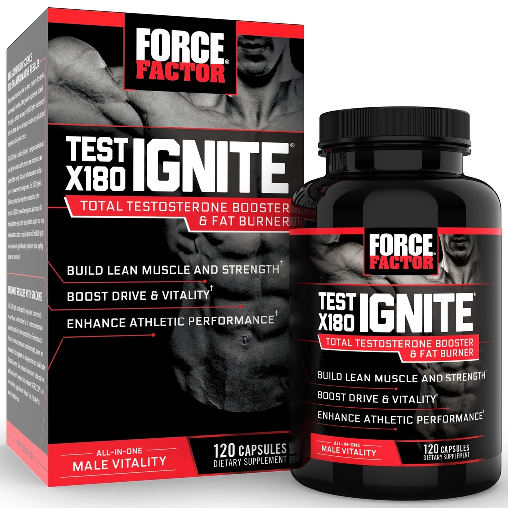 Siła Factor Test X180 Ignite Total Testosteron Booster dla mężczyzn z nasion kozieradki i Green Tea Extract Build Lean Muscle, Boost Energy, i poprawić wydajność, 120 Count