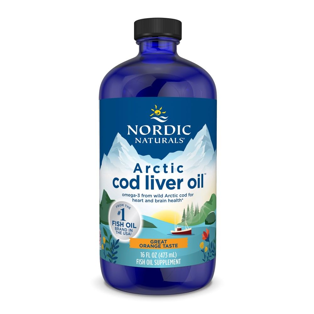 Nordic Naturals Arctic Cod Liver Oil, Pomarańczowy - 16 oz - 1060 mg Total Omega- 3 z EPA & DHA - Heart & Brain Health, Zdrowy Immunitet, Ogólny Wellness - Non-GMO - 96 Służenie
