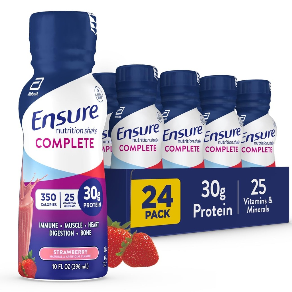 Zapewnić COMPLETE Nutrition Shake z 30 g białka, immunologiczne składniki odżywcze, czekolada i truskawki smaki, opakowania po 24 (10 fl oz)